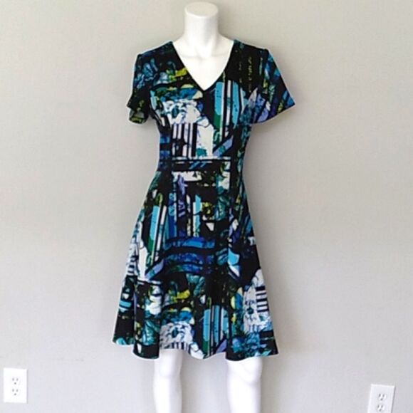 None Dresses & Skirts - Beautiful Bold Blue/Black Fit & Flare Dress.